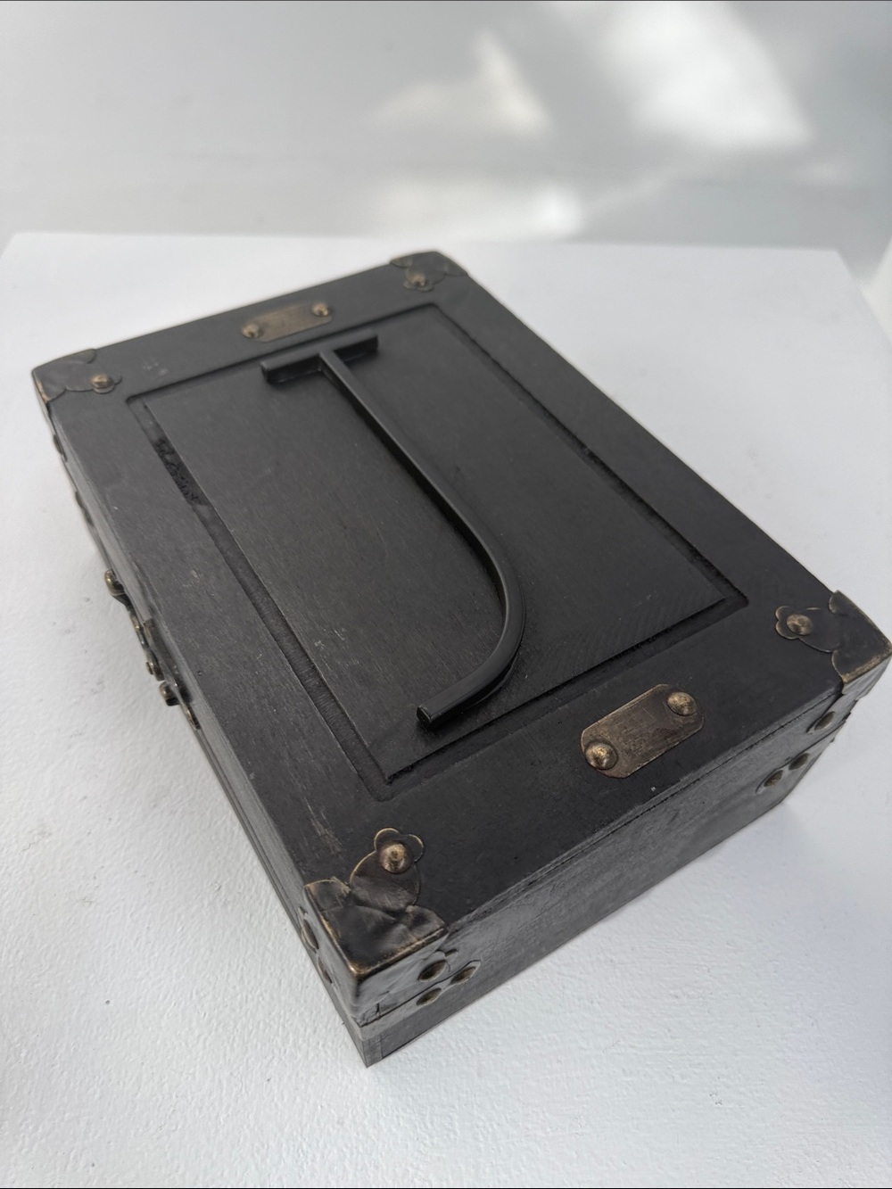 Hobby Lobby Black Decorative Wooden Box with Metal Accents J monogram